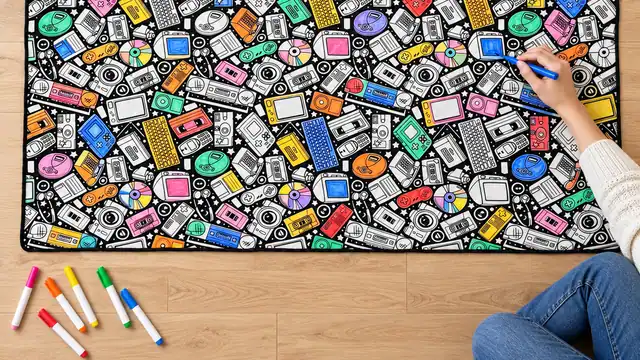 Cobija para colorear pintada a medias con plumones, para ilustrar «Escojan el diseño de su cobija para colorear»