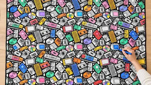 Cobija para colorear pintada a medias con plumones, para ilustrar «Ideas para las fiestas y la familia»