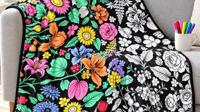Cobija para colorear pintada a medias con plumones, para ilustrar «Ideas de intercambio navideño: 20 regalos que sí se usan»